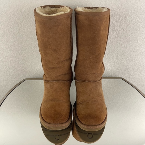 UGG Australia Classic Tall II Chestnut Tan Suede Sheepskin Shearling Wool Boots - Picture 8 of 13